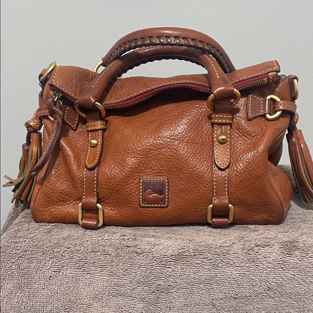Dooney & Bourke Tan Leather Satchel with Gold Accents